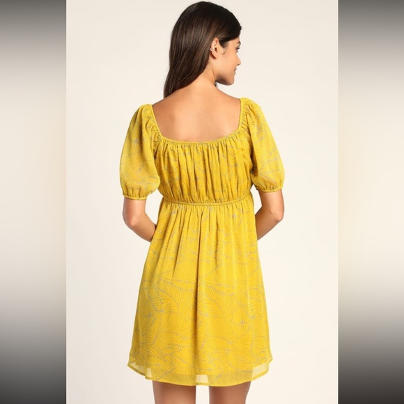 Definitely Darling Yellow Tropical Print Puff Sleeve Mini Dress - Picture 3 of 6